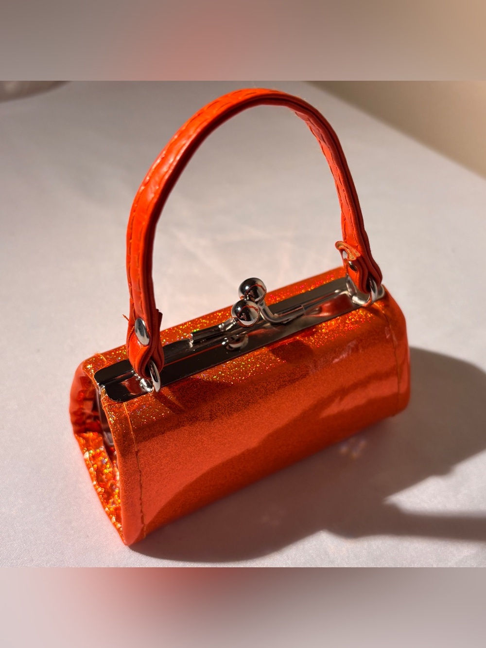 Orange Glitter Mini Bag - Top Handle Women's Bag - Micro Bag - Coin Purse - Picture 5 of 8